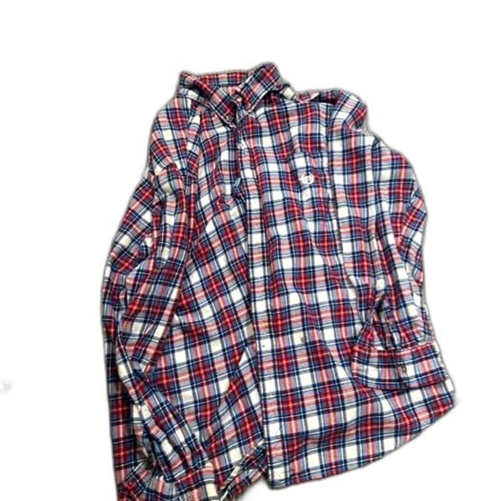 Chaps Men's Brushed Flannel Plaid Shirt - XXL (Red/White/Blue)
